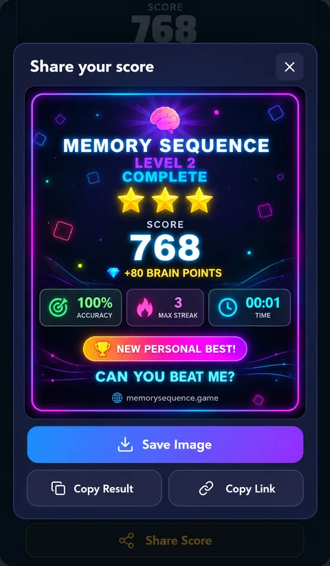 Share your score card after completing a level